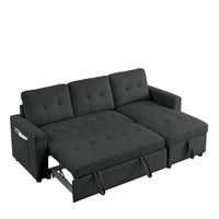 Canapé-lit sectionnel réversible beige de 78,5 pouces avec chaise longue de rangement et pochette latérale - 78,5 larg. x 49 prof. x 31 haut.