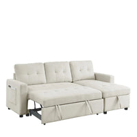 Canapé-lit sectionnel réversible beige de 78,5 pouces avec chaise longue de rangement et pochette latérale - 78,5 larg. x 49 prof. x 31 haut.