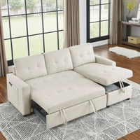 Canapé-lit sectionnel réversible beige de 78,5 pouces avec chaise longue de rangement et pochette latérale - 78,5 larg. x 49 prof. x 31 haut.