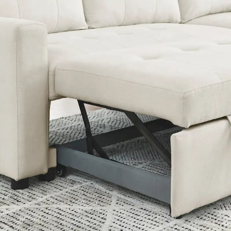 Canapé-lit sectionnel réversible beige de 78,5 pouces avec chaise longue de rangement et pochette latérale - 78,5 larg. x 49 prof. x 31 haut.