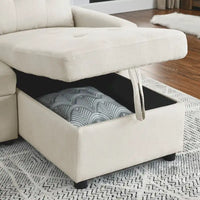 Canapé-lit sectionnel réversible beige de 78,5 pouces avec chaise longue de rangement et pochette latérale - 78,5 larg. x 49 prof. x 31 haut.