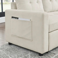 Canapé-lit sectionnel réversible beige de 78,5 pouces avec chaise longue de rangement et pochette latérale - 78,5 larg. x 49 prof. x 31 haut.