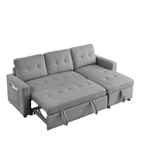 Canapé-lit sectionnel réversible beige de 78,5 pouces avec chaise longue de rangement et pochette latérale - 78,5 larg. x 49 prof. x 31 haut.