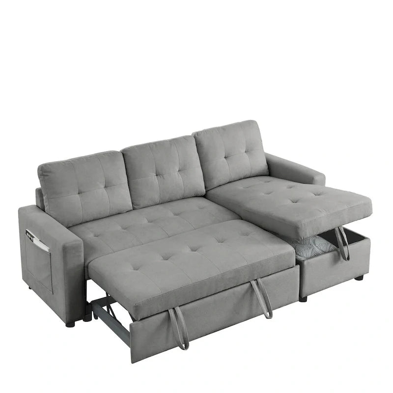 Canapé-lit sectionnel réversible beige de 78,5 pouces avec chaise longue de rangement et pochette latérale - 78,5 larg. x 49 prof. x 31 haut.