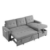 Canapé-lit sectionnel réversible beige de 78,5 pouces avec chaise longue de rangement et pochette latérale - 78,5 larg. x 49 prof. x 31 haut.