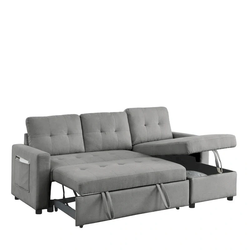 Canapé-lit sectionnel réversible beige de 78,5 pouces avec chaise longue de rangement et pochette latérale - 78,5 larg. x 49 prof. x 31 haut.