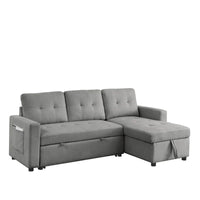 Canapé-lit sectionnel réversible beige de 78,5 pouces avec chaise longue de rangement et pochette latérale - 78,5 larg. x 49 prof. x 31 haut.