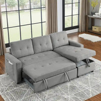 Canapé-lit sectionnel réversible beige de 78,5 pouces avec chaise longue de rangement et pochette latérale - 78,5 larg. x 49 prof. x 31 haut.