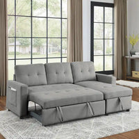Canapé-lit sectionnel réversible beige de 78,5 pouces avec chaise longue de rangement et pochette latérale - 78,5 larg. x 49 prof. x 31 haut.