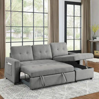 Canapé-lit sectionnel réversible beige de 78,5 pouces avec chaise longue de rangement et pochette latérale - 78,5 larg. x 49 prof. x 31 haut.