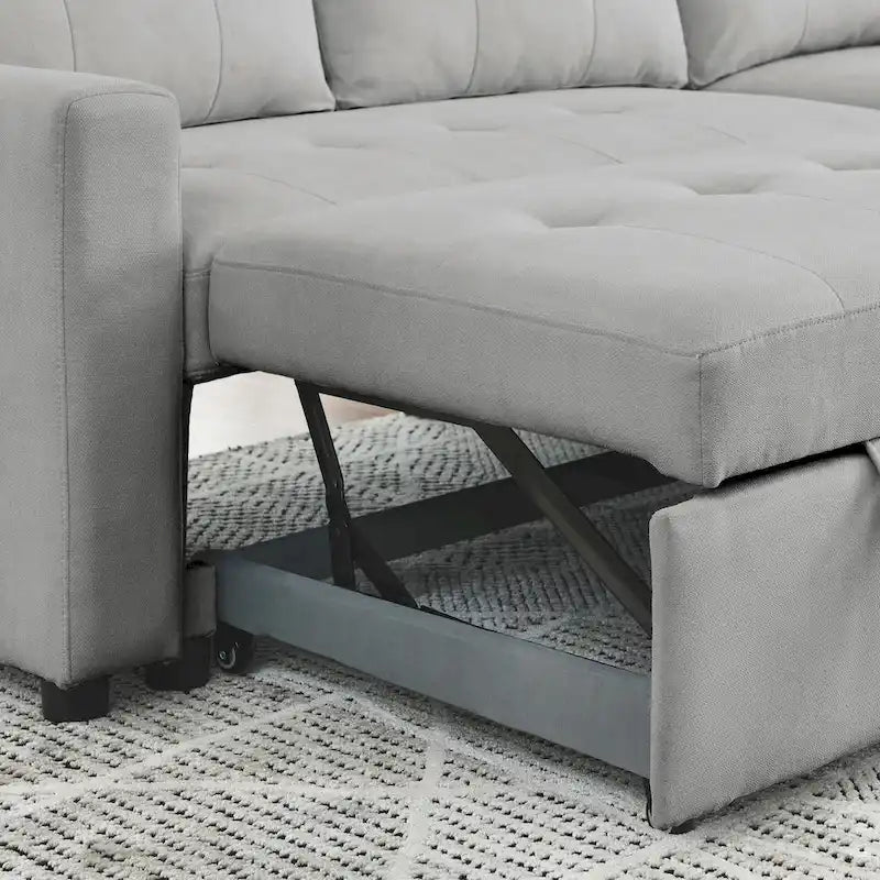Canapé-lit sectionnel réversible beige de 78,5 pouces avec chaise longue de rangement et pochette latérale - 78,5 larg. x 49 prof. x 31 haut.