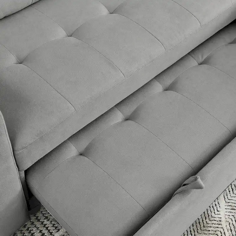 Canapé-lit sectionnel réversible beige de 78,5 pouces avec chaise longue de rangement et pochette latérale - 78,5 larg. x 49 prof. x 31 haut.