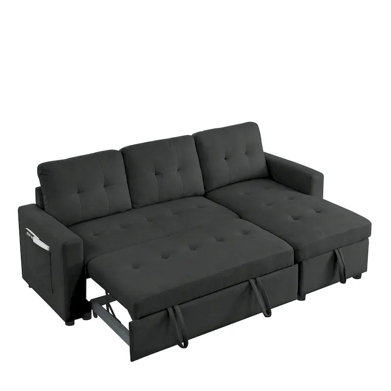 Canapé-lit sectionnel réversible beige de 78,5 pouces avec chaise longue de rangement et pochette latérale - 78,5 larg. x 49 prof. x 31 haut.