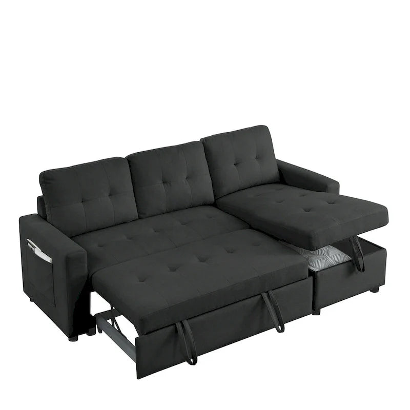 Canapé-lit sectionnel réversible beige de 78,5 pouces avec chaise longue de rangement et pochette latérale - 78,5 larg. x 49 prof. x 31 haut.