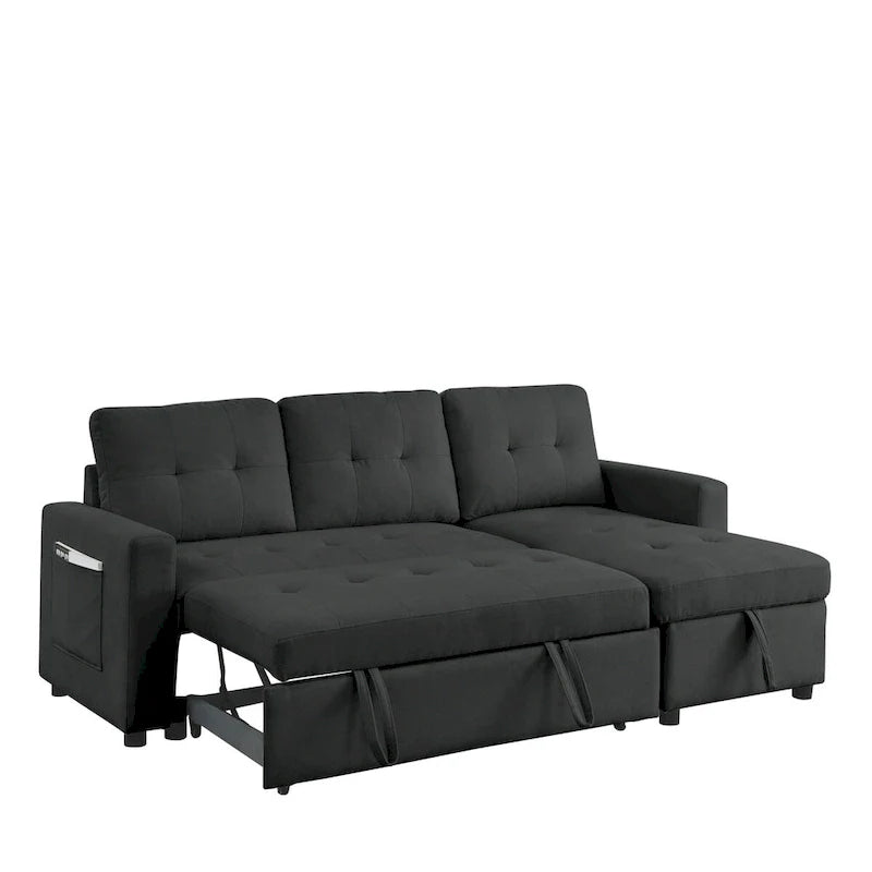 Canapé-lit sectionnel réversible beige de 78,5 pouces avec chaise longue de rangement et pochette latérale - 78,5 larg. x 49 prof. x 31 haut.
