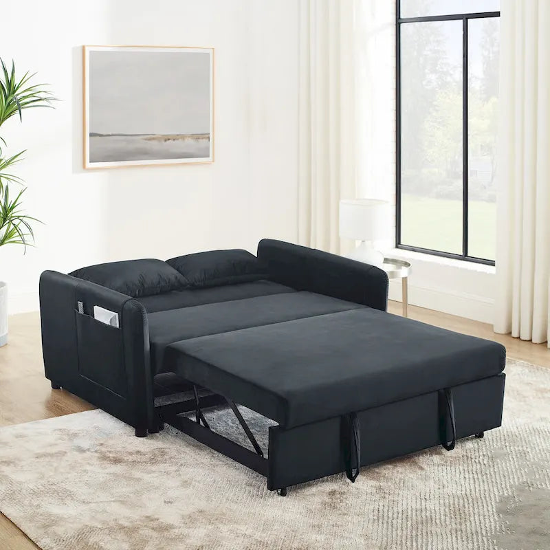 Canapé double en velours polyvalent 3-en-1 avec lit gigogne