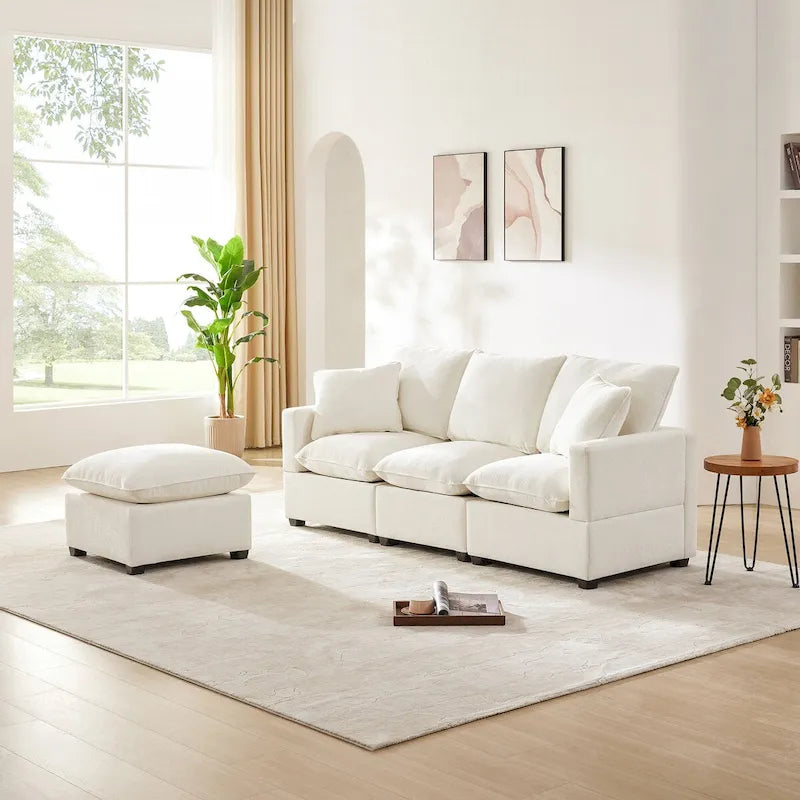 Canapé sectionnel modulaire moderne en chenille avec 2 coussins