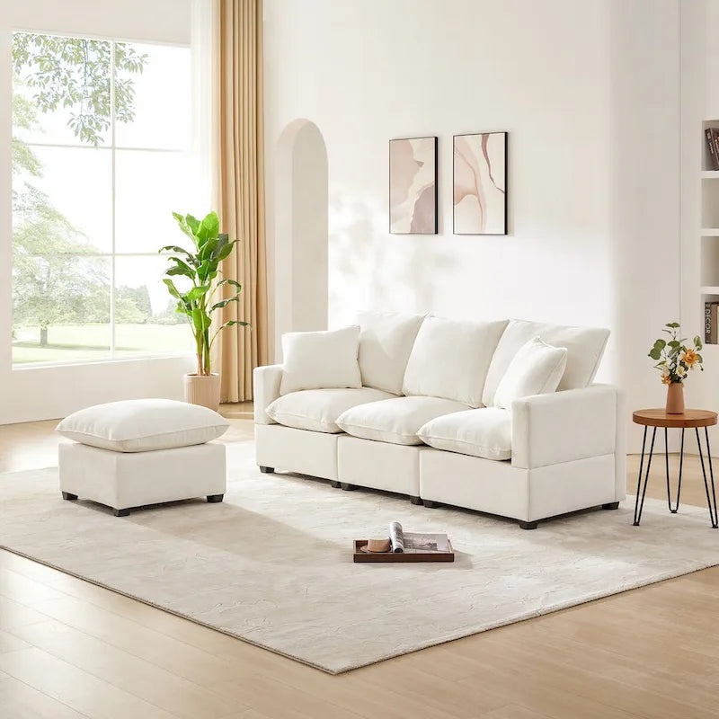 Canapé sectionnel modulaire moderne en chenille avec 2 coussins