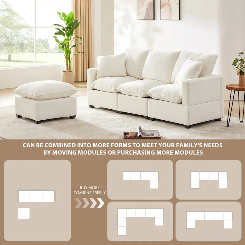 Canapé sectionnel modulaire moderne en chenille avec 2 coussins