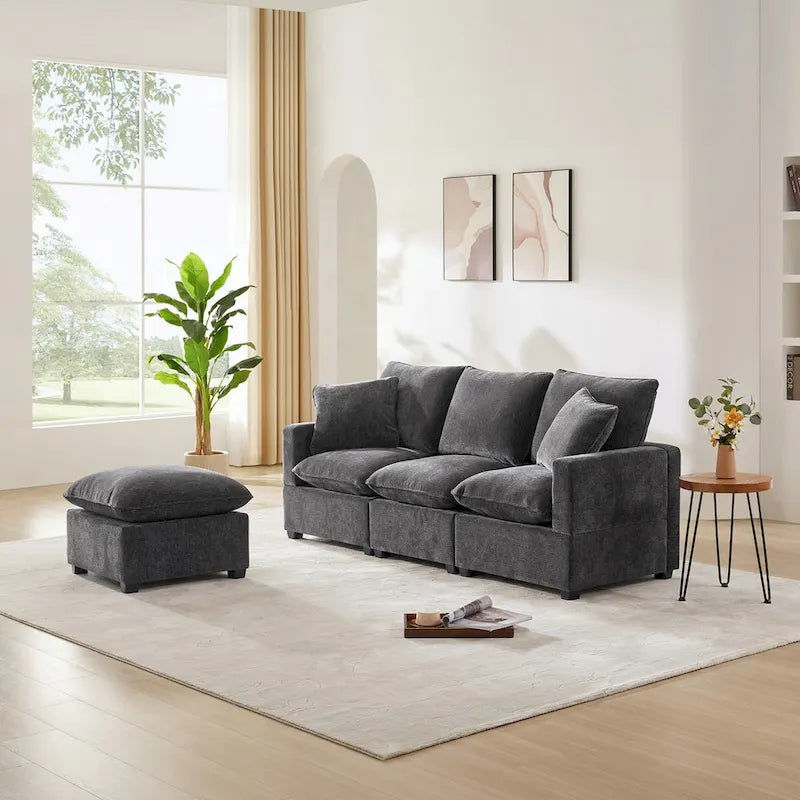 Canapé sectionnel modulaire moderne en chenille avec 2 coussins