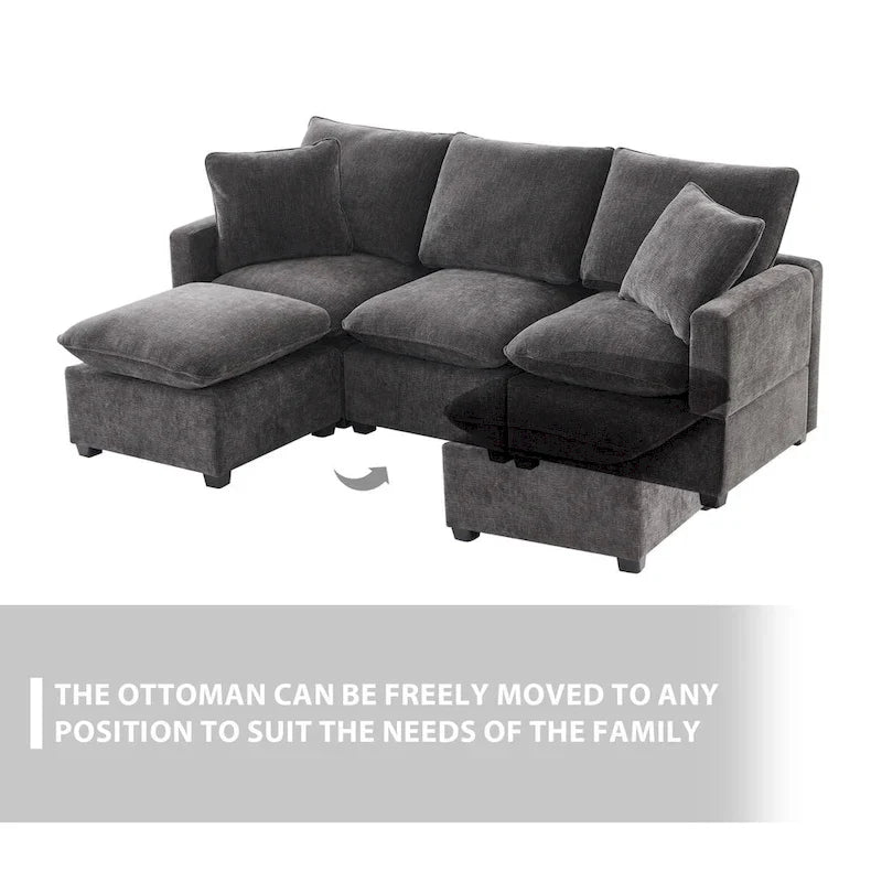 Canapé sectionnel modulaire moderne en chenille avec 2 coussins