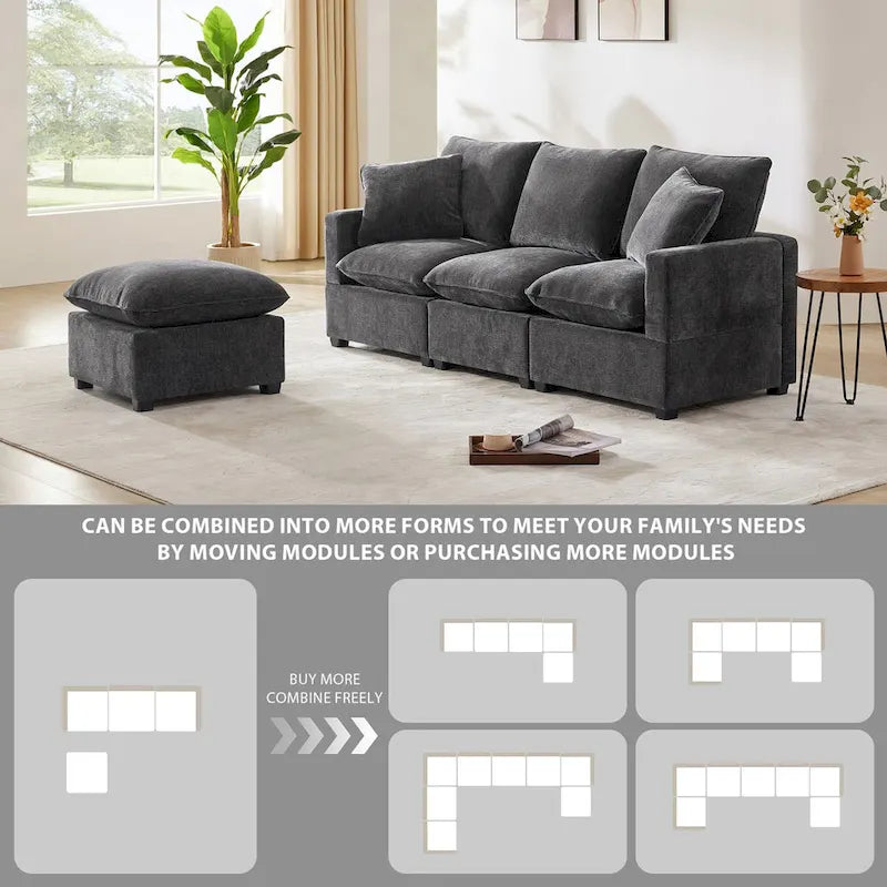 Canapé sectionnel modulaire moderne en chenille avec 2 coussins