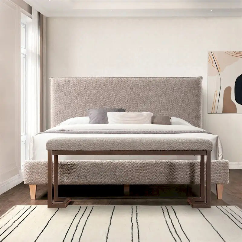 Banc design contemporain en tissu bouclé