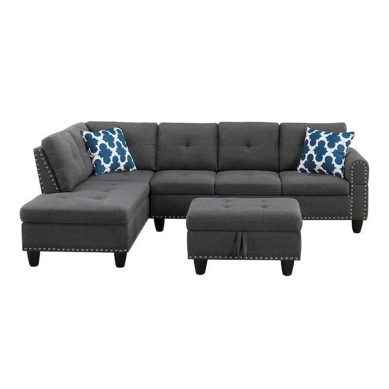 Canapé Accoudoir Gauche Alger 98 pouces de large avec Méridienne et Pouf - 98L x 71P x 33H pouces