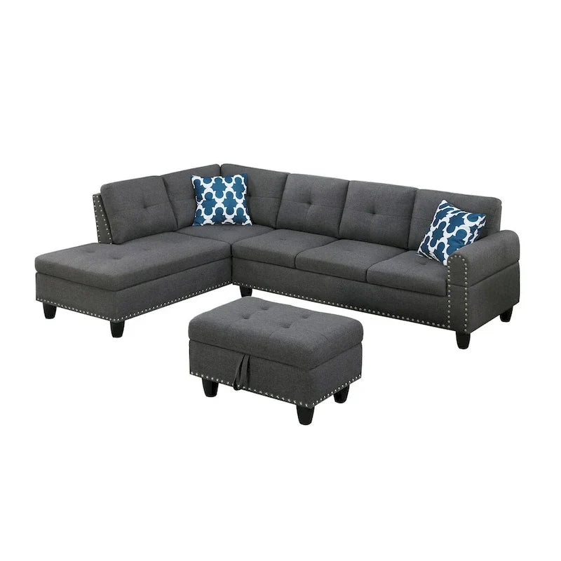 Canapé Accoudoir Gauche Alger 98 pouces de large avec Méridienne et Pouf - 98L x 71P x 33H pouces