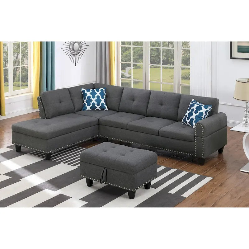 Canapé Accoudoir Gauche Alger 98 pouces de large avec Méridienne et Pouf - 98L x 71P x 33H pouces