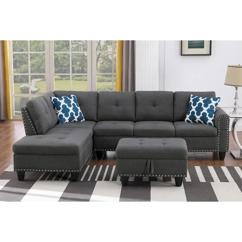 Canapé Accoudoir Gauche Alger 98 pouces de large avec Méridienne et Pouf - 98L x 71P x 33H pouces