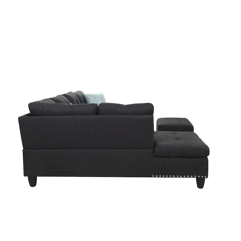Canapé Accoudoir Gauche Alger 98 pouces de large avec Méridienne et Pouf - 98L x 71P x 33H pouces