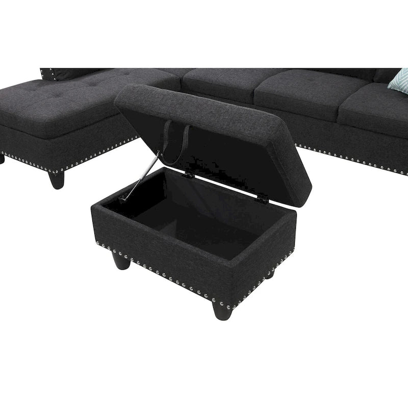 Canapé Accoudoir Gauche Alger 98 pouces de large avec Méridienne et Pouf - 98L x 71P x 33H pouces