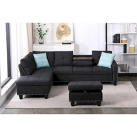 Canapé Accoudoir Gauche Alger 98 pouces de large avec Méridienne et Pouf - 98L x 71P x 33H pouces