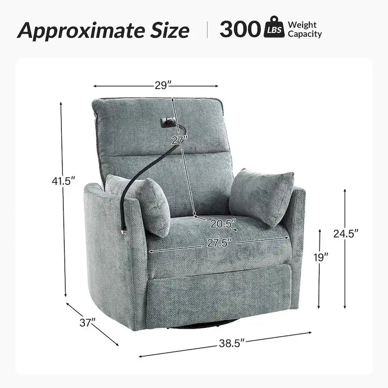 Fauteuil inclinable pivotant Barry Modern 38 Power Rocking Swivel Nursery Recliner avec ports USB lot de 2 par HULALA HOME