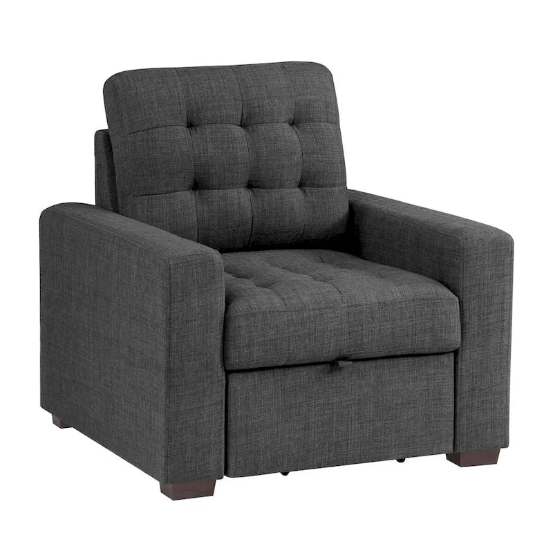 Fauteuil Cliff 37 pouces, Pouf Escamotable, Polyester Gris Foncé, Bois Espresso