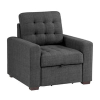 Fauteuil Cliff 37 pouces, Pouf Escamotable, Polyester Gris Foncé, Bois Espresso