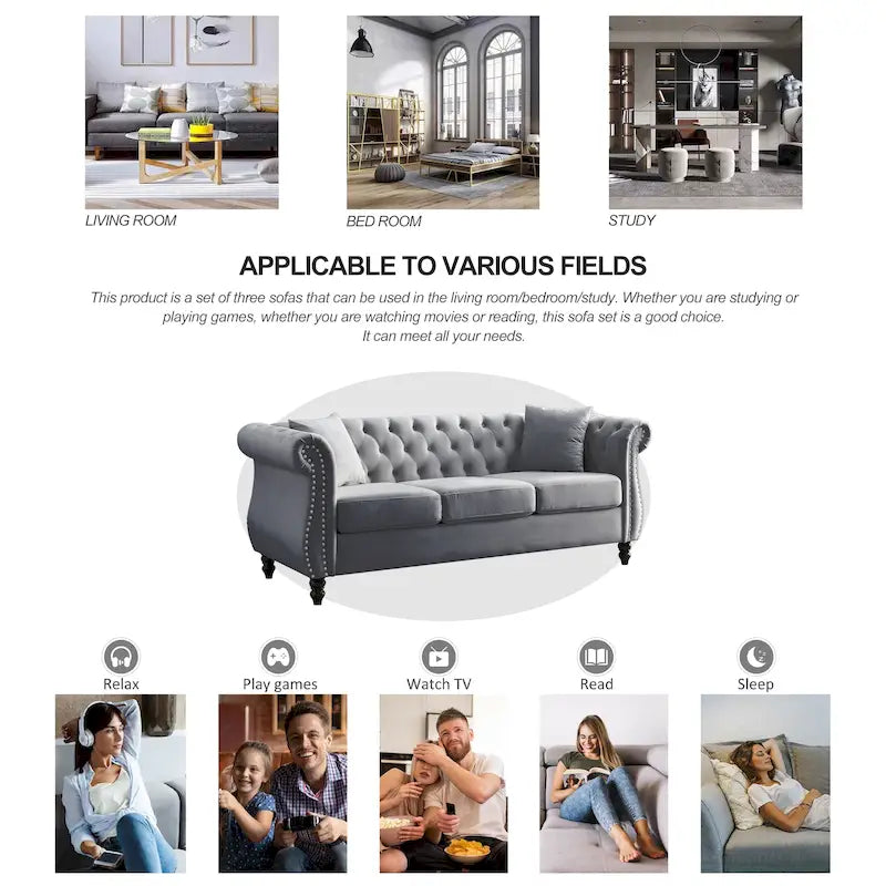 Canapé Chesterfield gris Salon