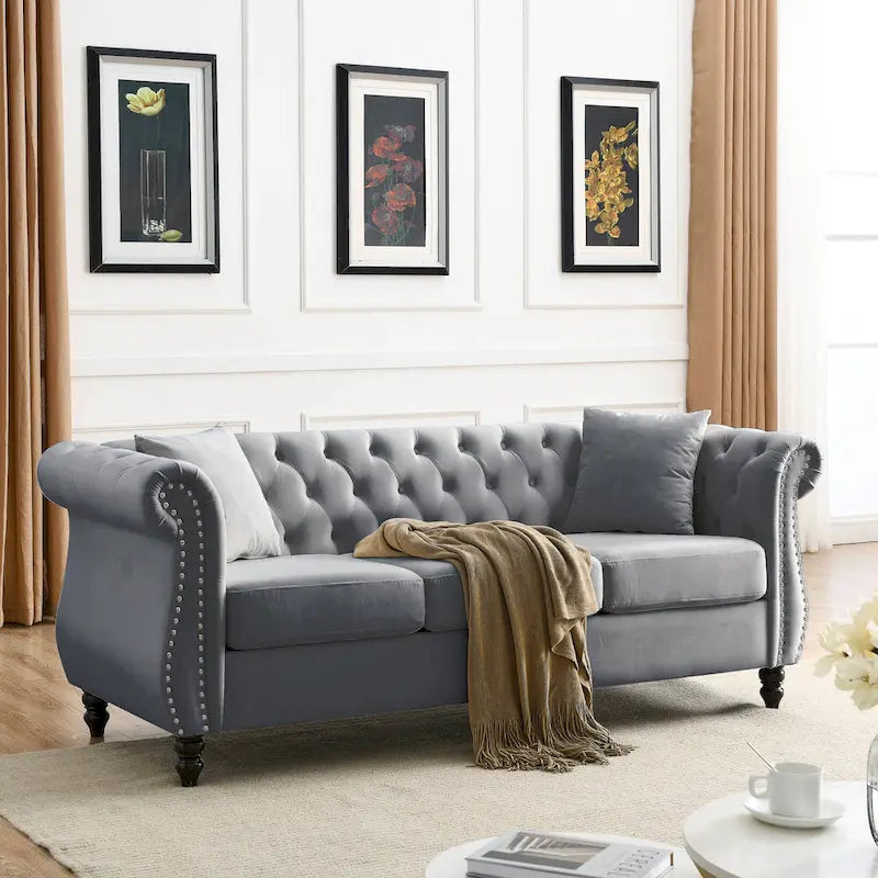 Canapé Chesterfield gris Salon