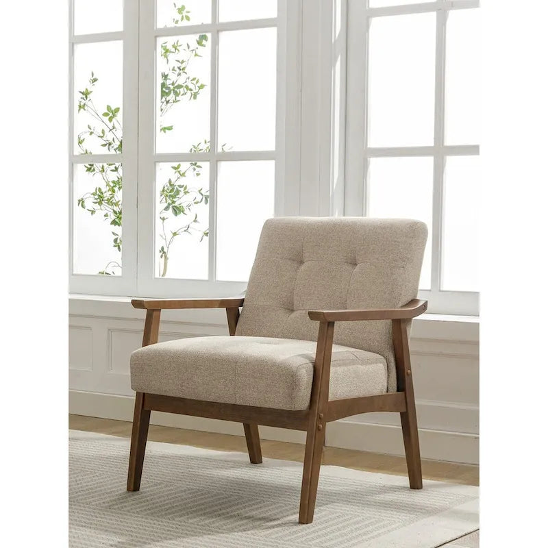 Fauteuil d'appoint en tissu Galina avec pieds en bois d'hévéa Porthos Home