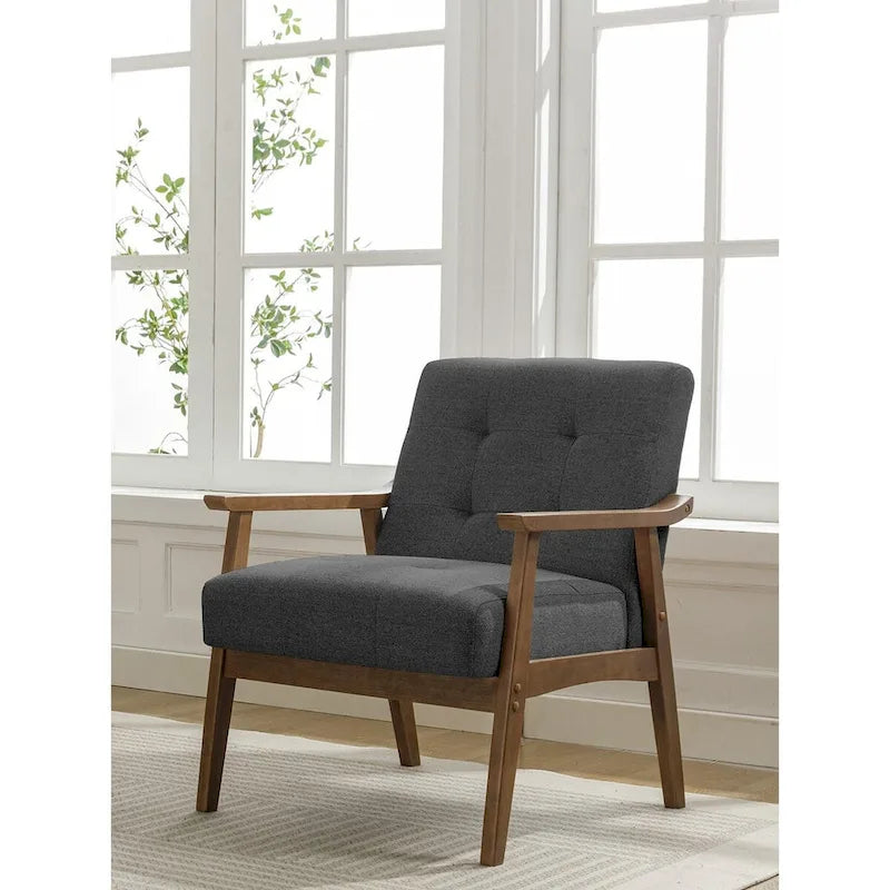 Fauteuil d'appoint en tissu Galina avec pieds en bois d'hévéa Porthos Home