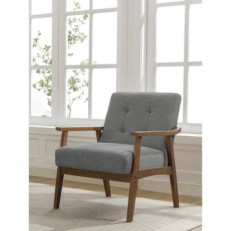 Fauteuil d'appoint en tissu Galina avec pieds en bois d'hévéa Porthos Home