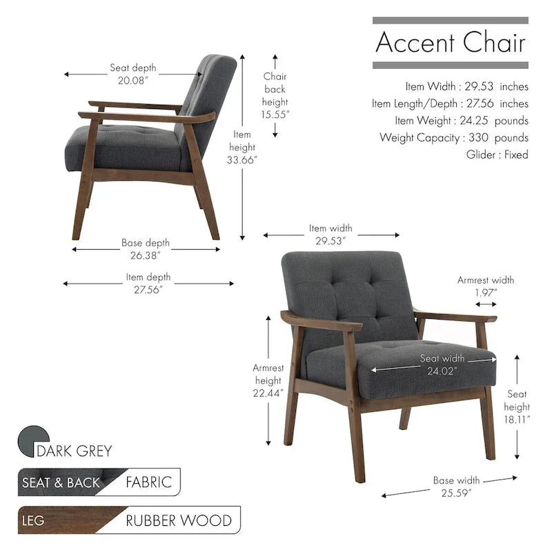 Fauteuil d'appoint en tissu Galina avec pieds en bois d'hévéa Porthos Home
