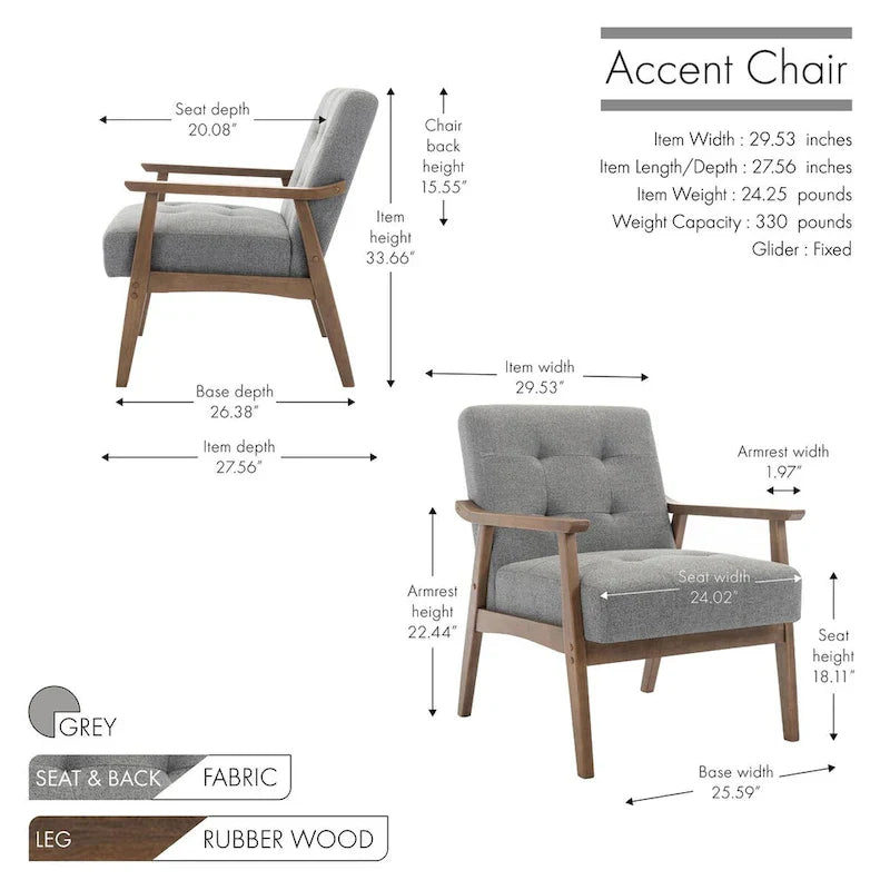 Fauteuil d'appoint en tissu Galina avec pieds en bois d'hévéa Porthos Home
