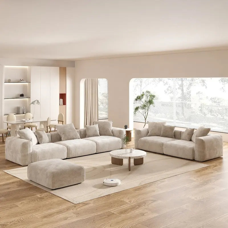 Grand ensemble de canapé sectionnel modulable en tissu velours côtelé pour salon