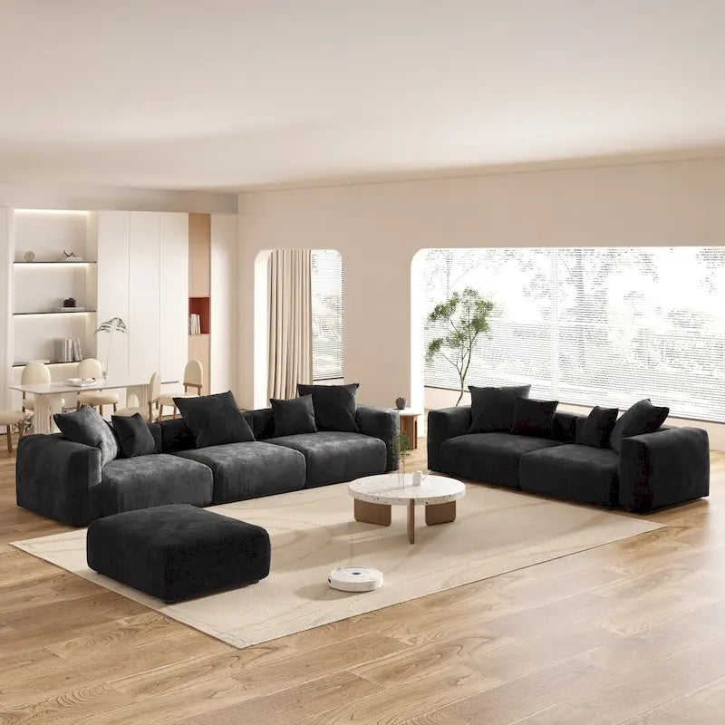 Grand ensemble de canapé sectionnel modulable en tissu velours côtelé pour salon