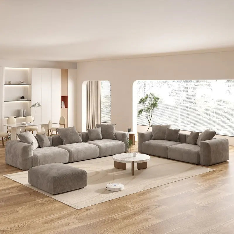 Grand ensemble de canapé sectionnel modulable en tissu velours côtelé pour salon