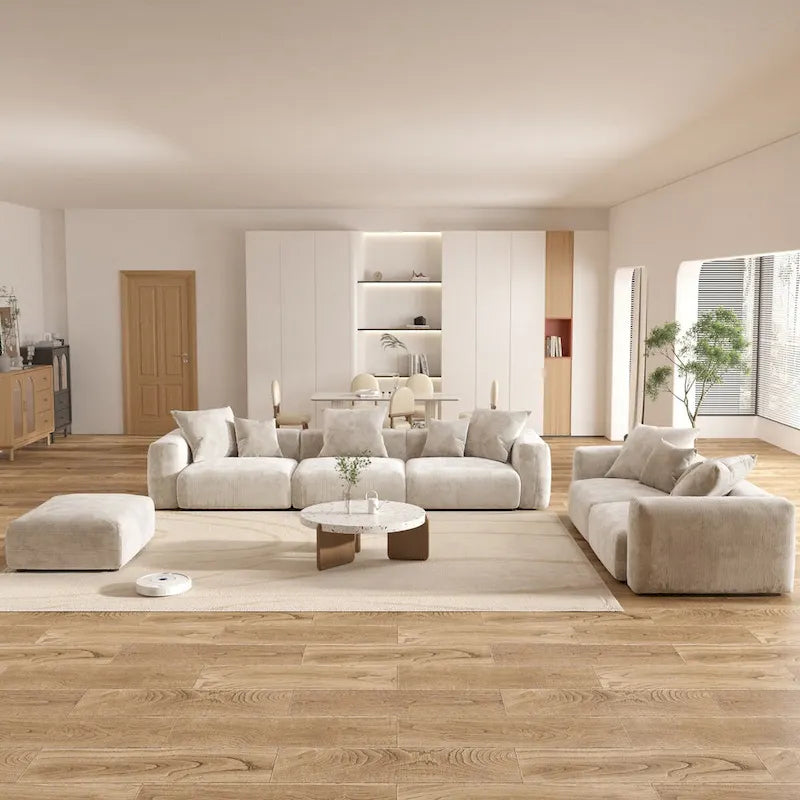 Grand ensemble de canapé sectionnel modulable en tissu velours côtelé pour salon