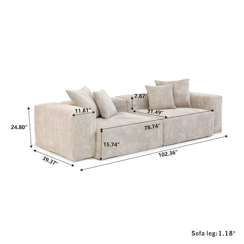 Grand ensemble de canapé sectionnel modulable en tissu velours côtelé pour salon