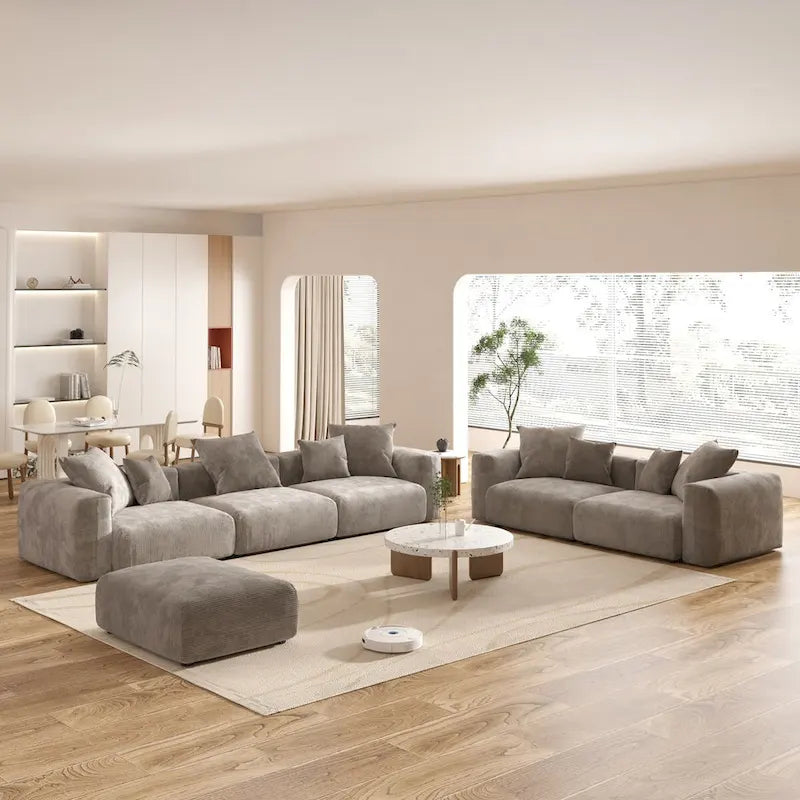 Grand ensemble de canapé sectionnel modulable en tissu velours côtelé pour salon